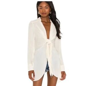 Free People Worlds Apart Off White Tie Front Blouse Tunic Medium NWOT
